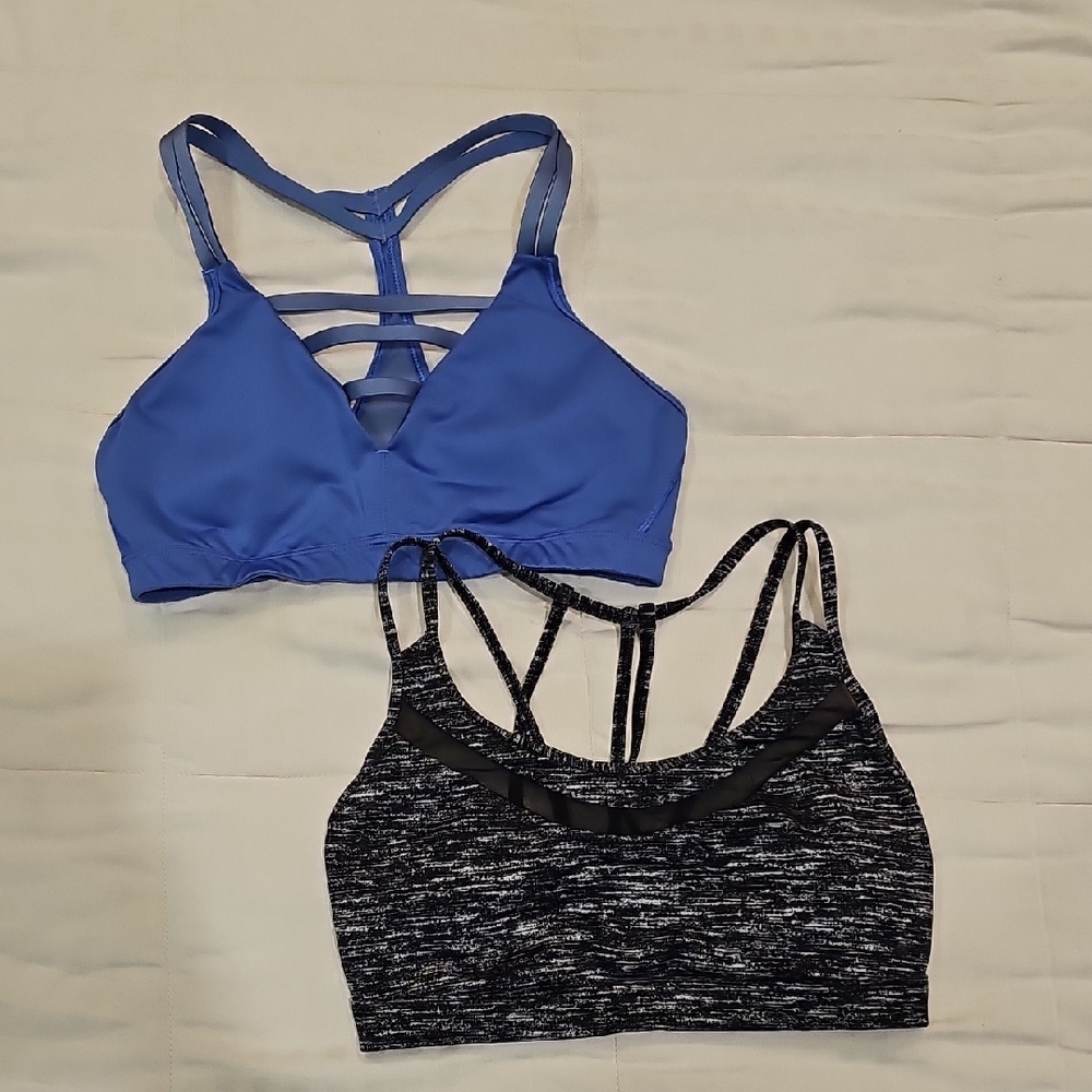 Victoria's Secret Blue and Black Sports Bras with Crisscross and Strappy Designs
